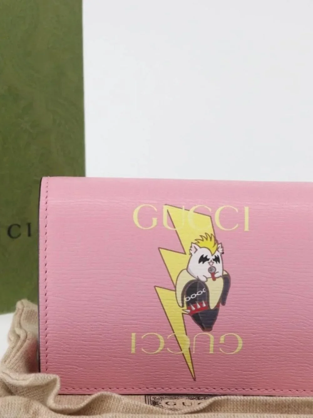 GUCCI Bananya Collaboration Compact Wallet Leather Pink Auth